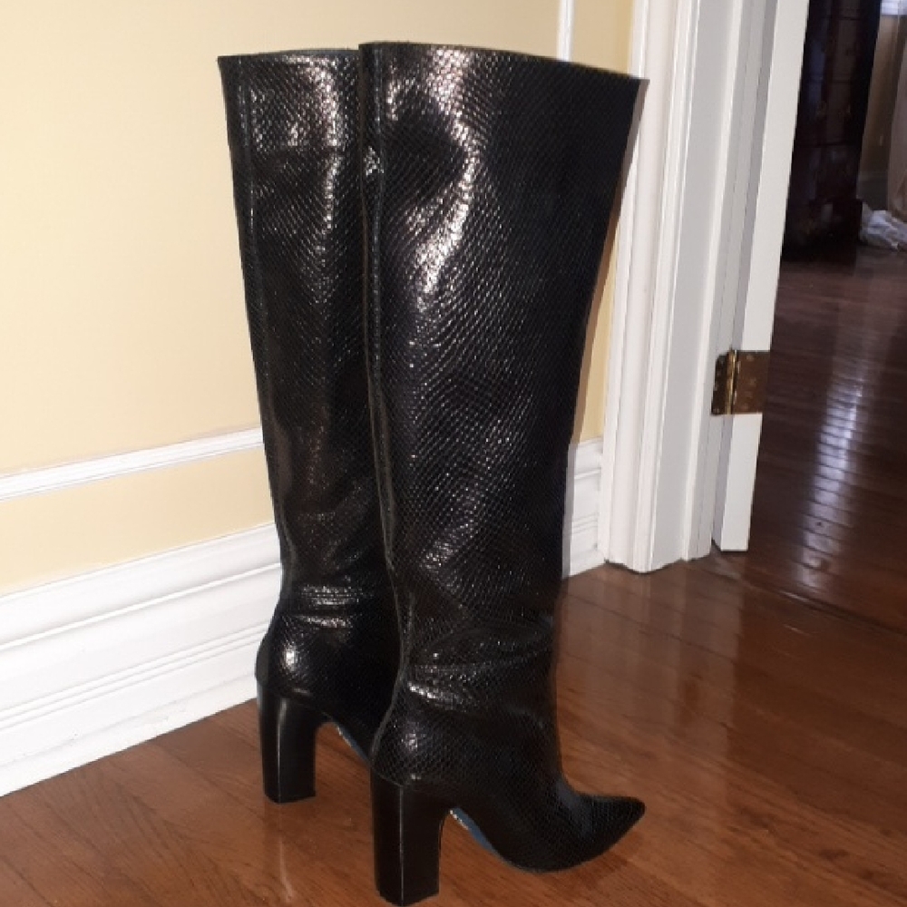 New Zara Black Snakeskin Over the Knee Boots